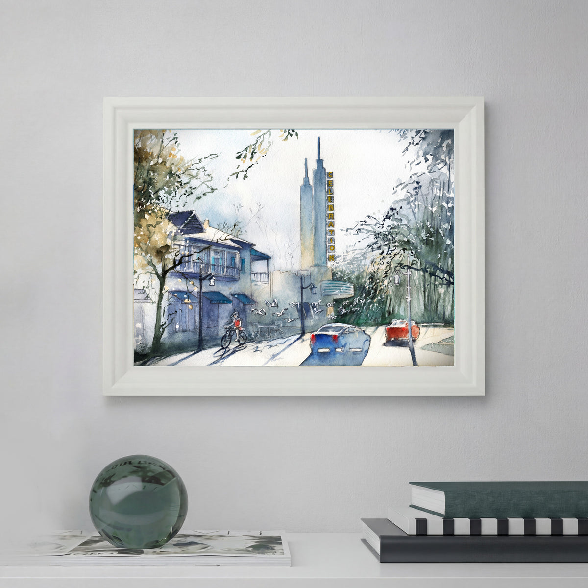 Evening Ride in Celebration | Celebration Florida – Original Watercolor Art Prin