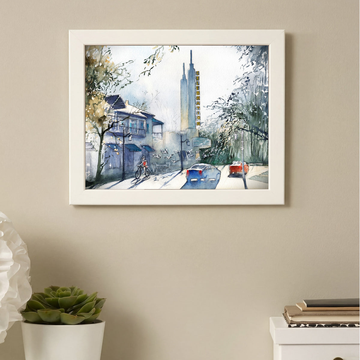 Evening Ride in Celebration | Celebration Florida – Original Watercolor Art Prin