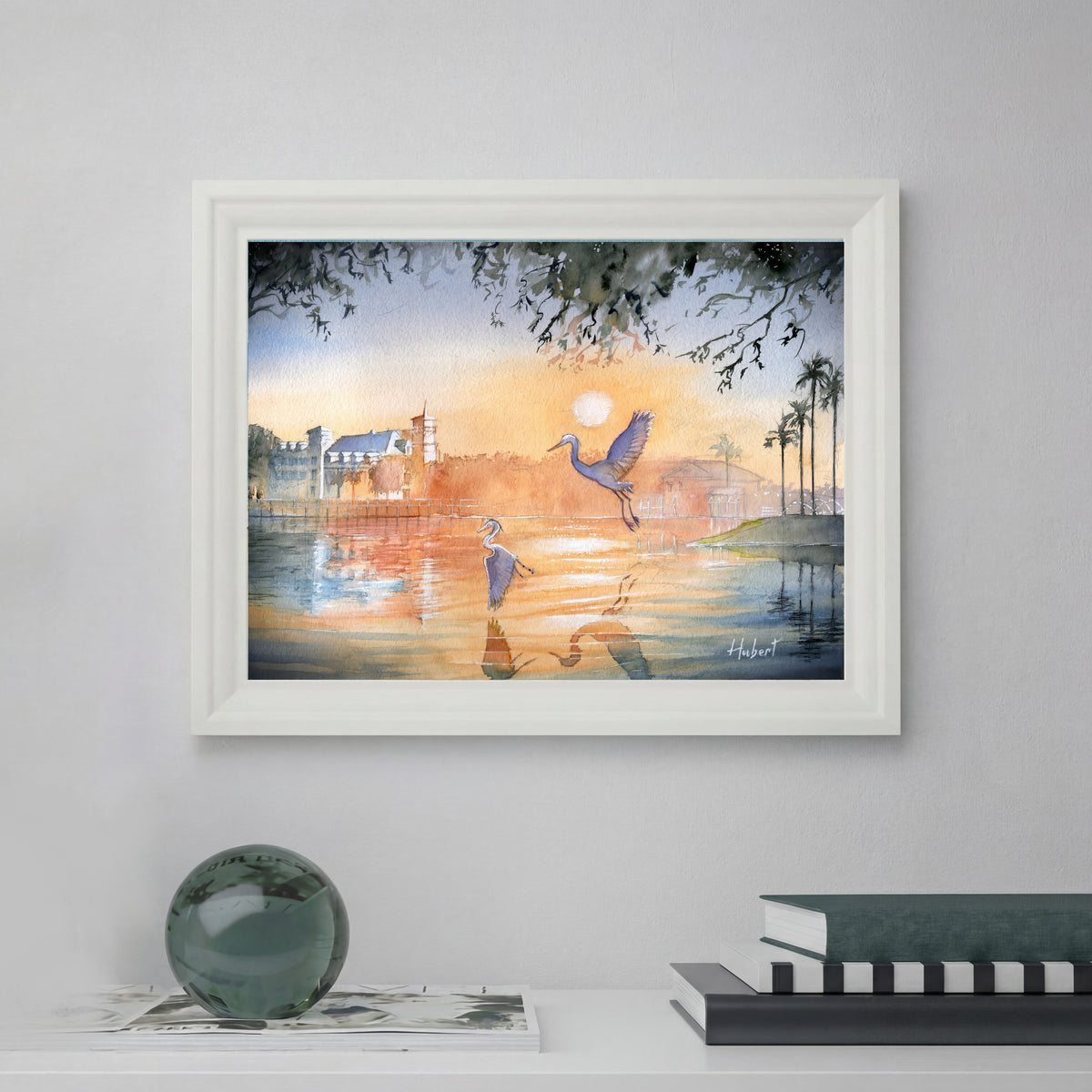 Celebration Florida Sunset | Herons Over the Lake – Original Watercolor Art Print