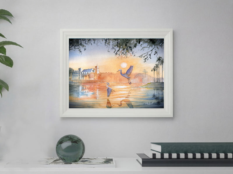 Celebration Florida Sunset | Herons Over the Lake – Original Watercolor Art Print
