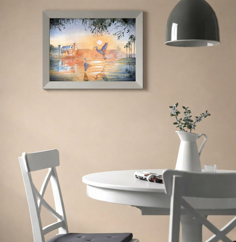 Celebration Florida Sunset | Herons Over the Lake – Original Watercolor Art Print