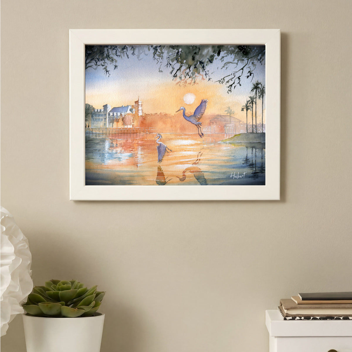 Celebration Florida Sunset | Herons Over the Lake – Original Watercolor Art Print