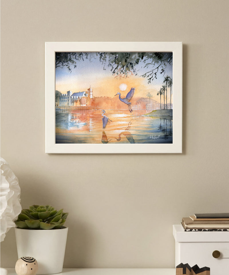Celebration Florida Sunset | Herons Over the Lake – Original Watercolor Art Print