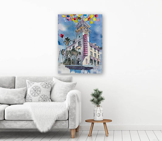 Celebration, Florida – Hotel Tower & Balloons | Original Watercolor Art Print