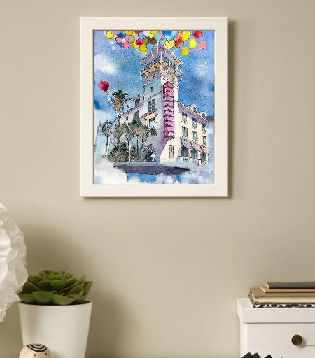 Celebration, Florida – Hotel Tower & Balloons | Original Watercolor Art Print