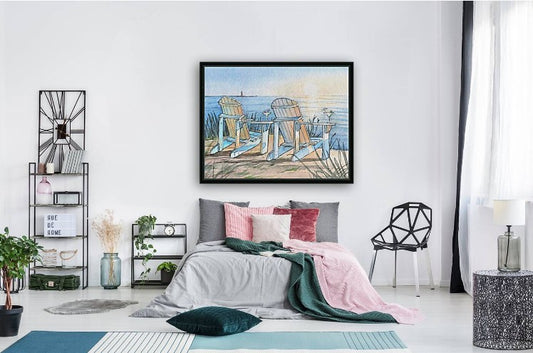 Coastal Evening – Adirondack Chairs Watercolor Art Print