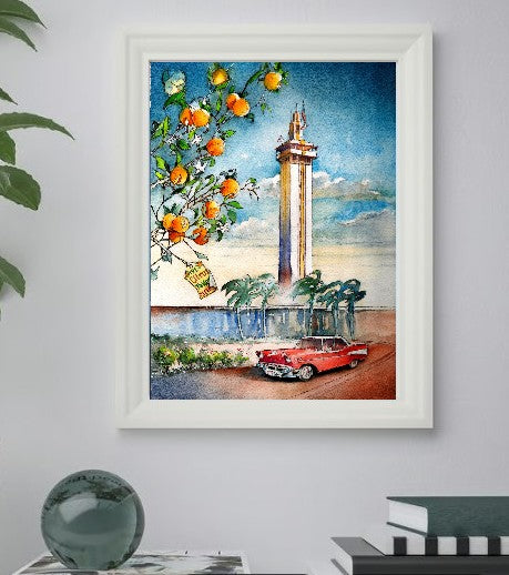 Citrus Tower, Florida | Vintage Watercolor Art Print