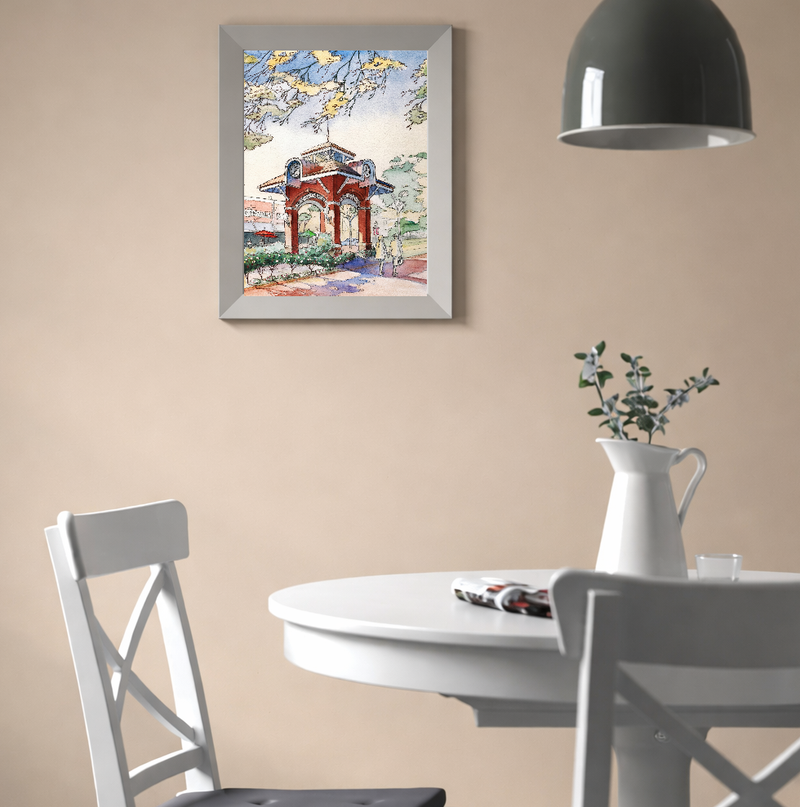 Winter Garden Clock Tower – Watercolor Art Print