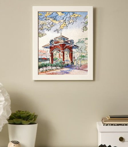 Winter Garden Clock Tower – Watercolor Art Print