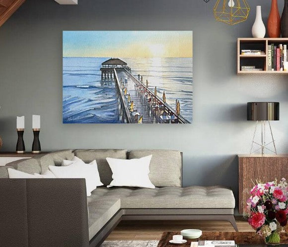Cocoa Beach Pier at Sunrise – Watercolor Art Print