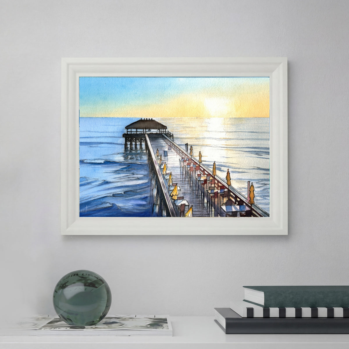 Cocoa Beach Pier at Sunrise – Watercolor Art Print