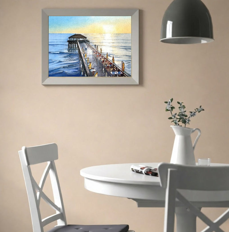 Cocoa Beach Pier at Sunrise – Watercolor Art Print