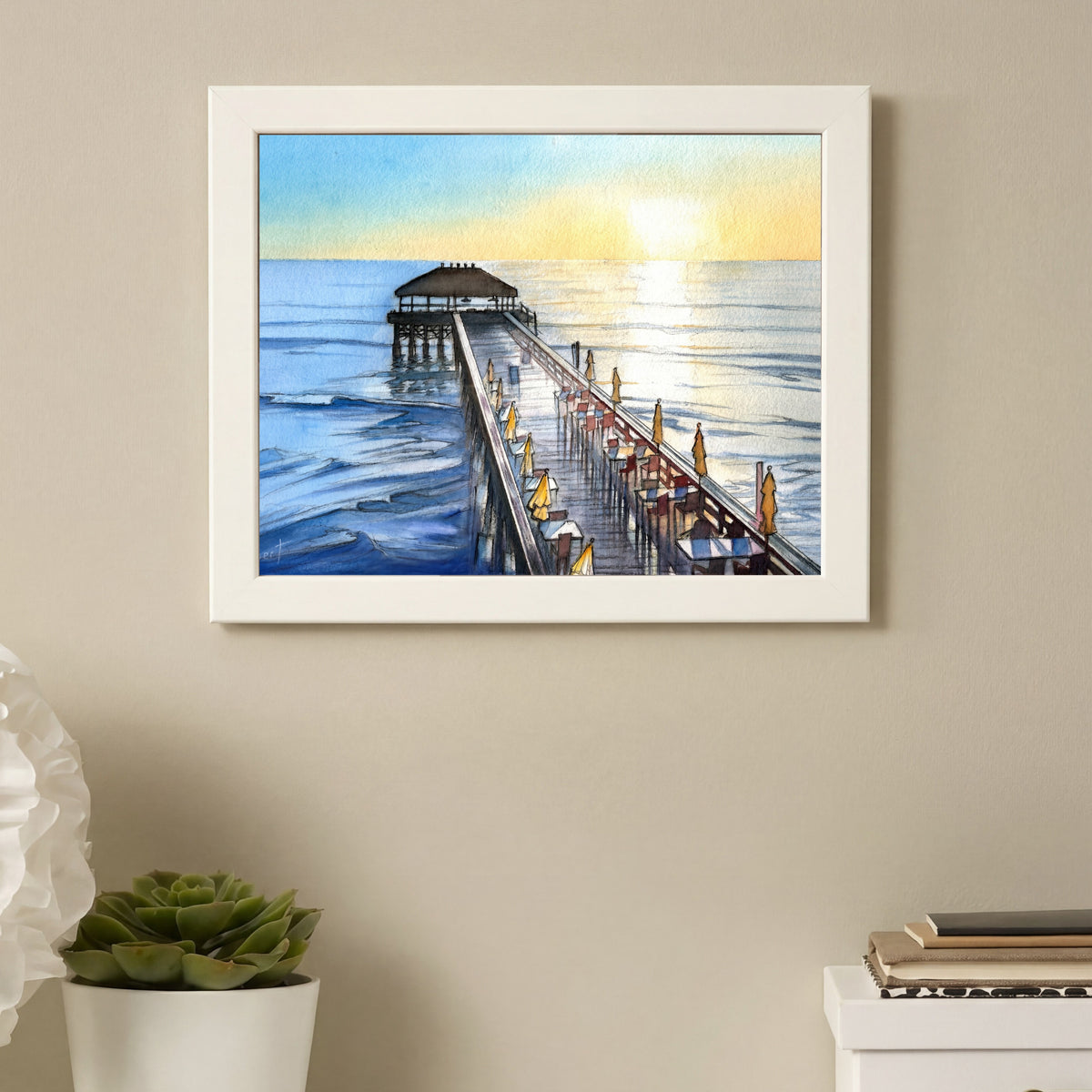 Cocoa Beach Pier at Sunrise – Watercolor Art Print