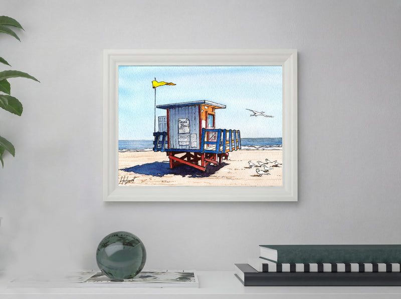 Cocoa Beach Lifeguard Hut – Watercolor Art Print