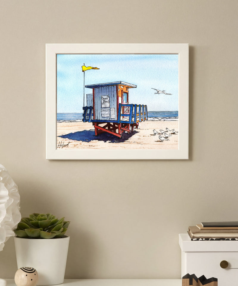 Cocoa Beach Lifeguard Hut – Watercolor Art Print