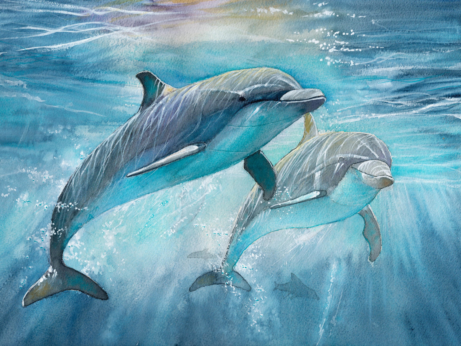 Underwater Dolphins – Coastal Watercolor Wall Art