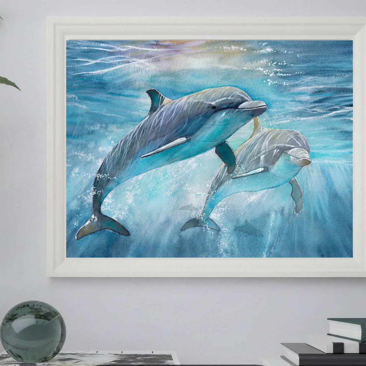 Underwater Dolphins – Coastal Watercolor Wall Art