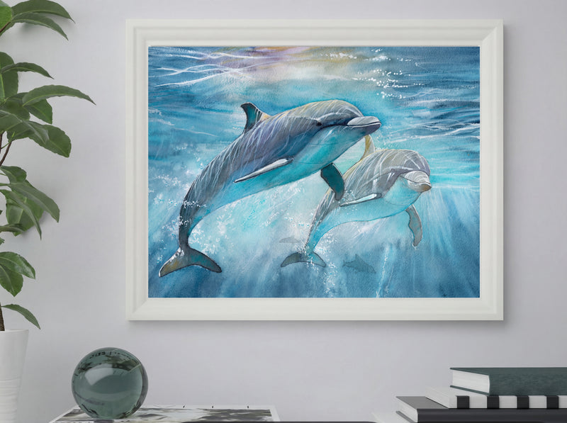 Underwater Dolphins – Coastal Watercolor Wall Art