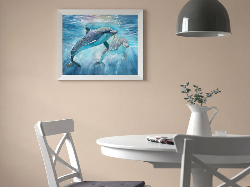 Underwater Dolphins – Coastal Watercolor Wall Art
