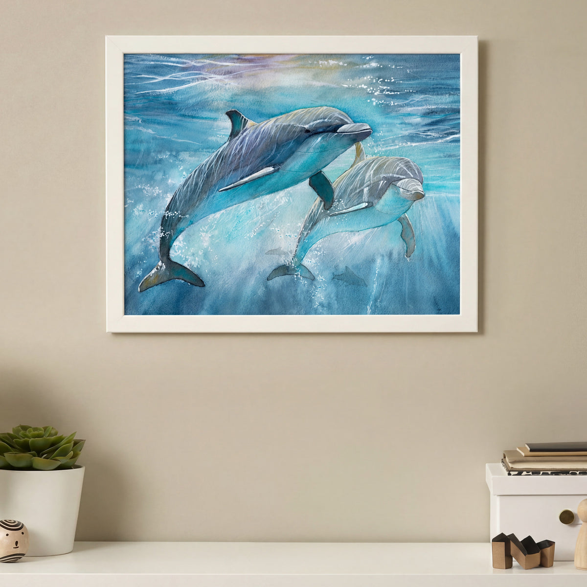 Underwater Dolphins – Coastal Watercolor Wall Art