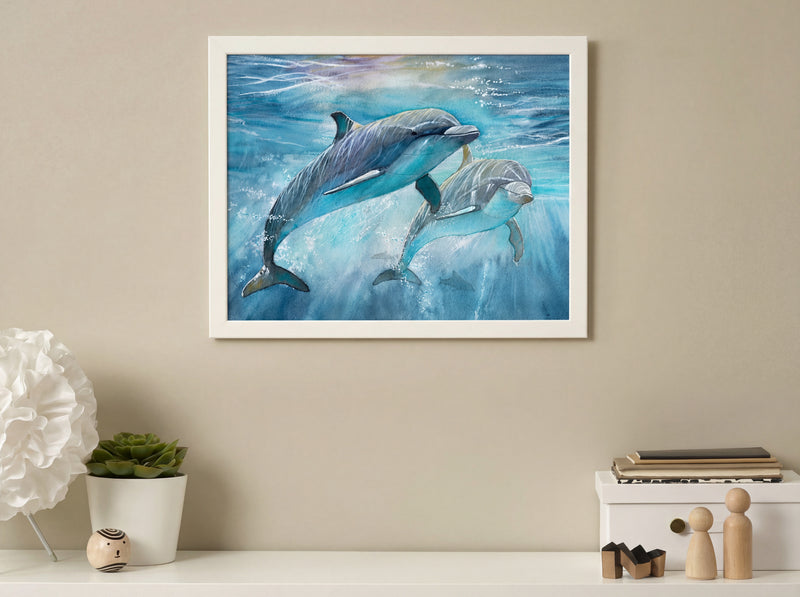 Underwater Dolphins – Coastal Watercolor Wall Art