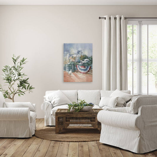 Celebration, Florida – Waterfront Birds & Patriotic Flags | Original Watercolor Art Print