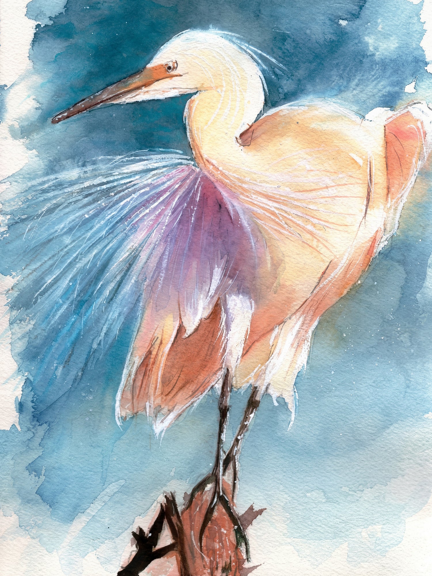 Seaside Egret – Watercolor Bird Wall Art
