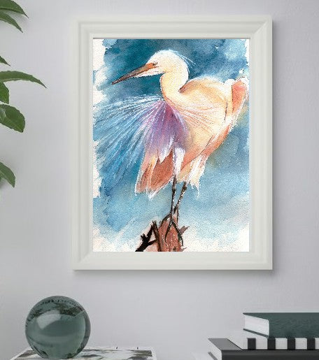 Seaside Egret – Watercolor Bird Wall Art