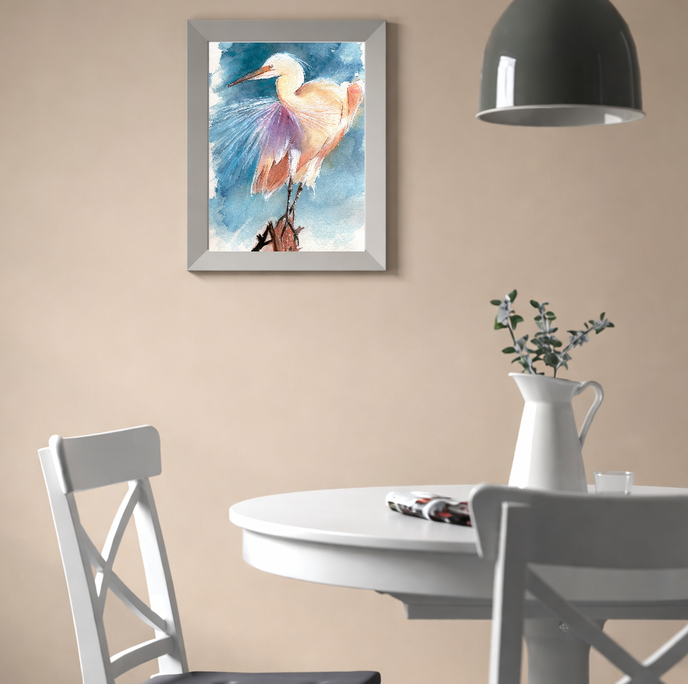 Seaside Egret – Watercolor Bird Wall Art