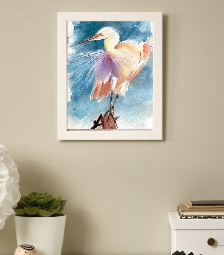 Seaside Egret – Watercolor Bird Wall Art