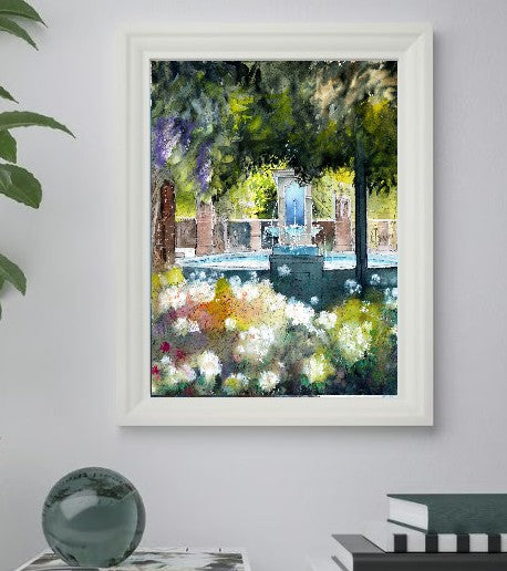 Winter Garden Florida Fountain – Tranquil Watercolor Art Print