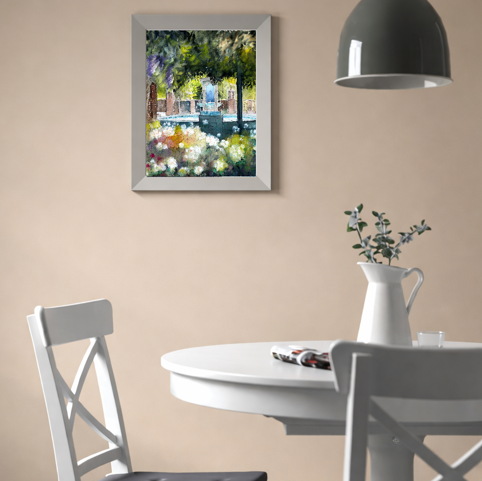 Winter Garden Florida Fountain – Tranquil Watercolor Art Print