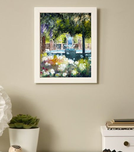 Winter Garden Florida Fountain – Tranquil Watercolor Art Print