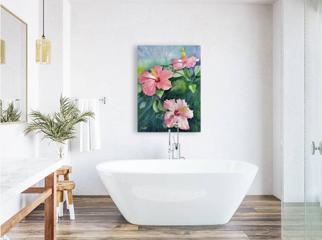 Three Pink Hibiscus Flowers – Watercolor Botanical Print