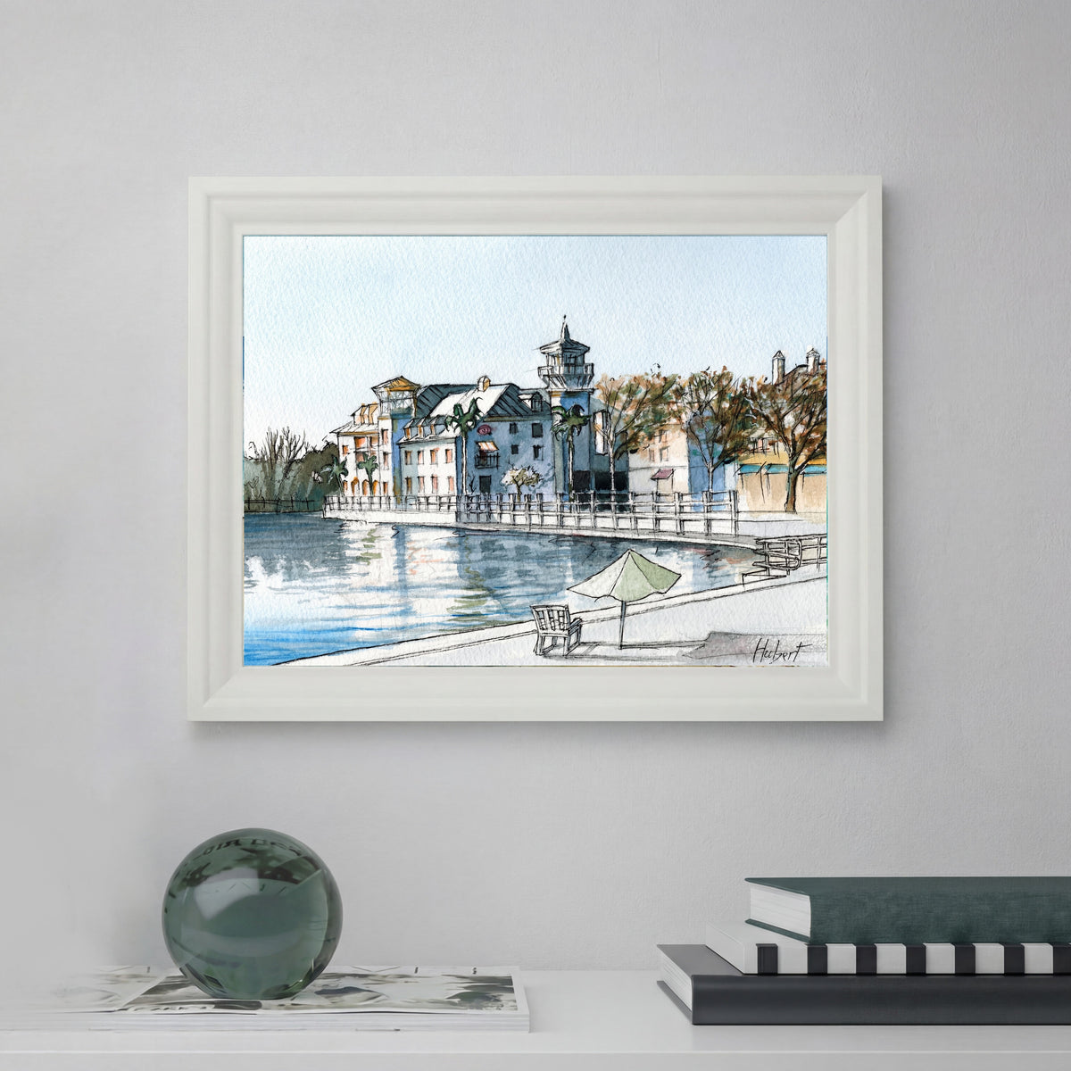 Quiet Morning by the Lake | Celebration Florida – Original Watercolor Art Print