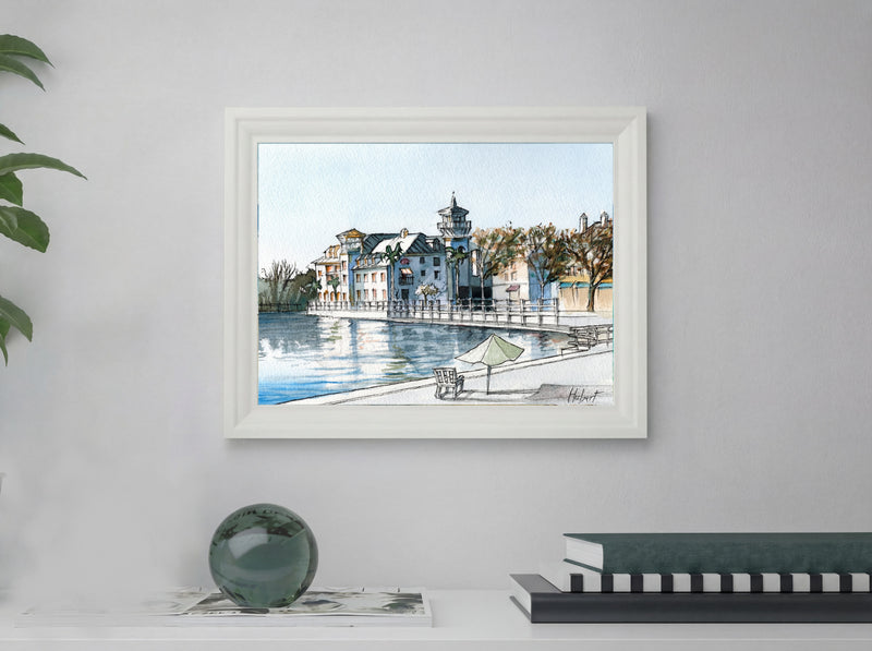 Quiet Morning by the Lake | Celebration Florida – Original Watercolor Art Print