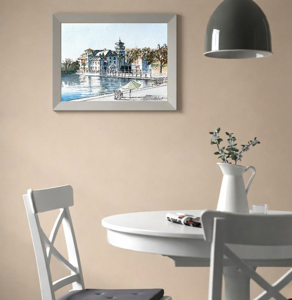 Quiet Morning by the Lake | Celebration Florida – Original Watercolor Art Print