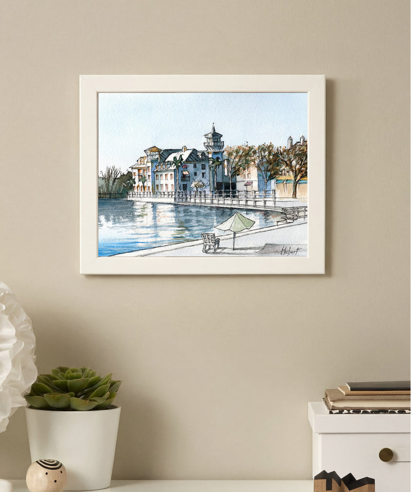 Quiet Morning by the Lake | Celebration Florida – Original Watercolor Art Print