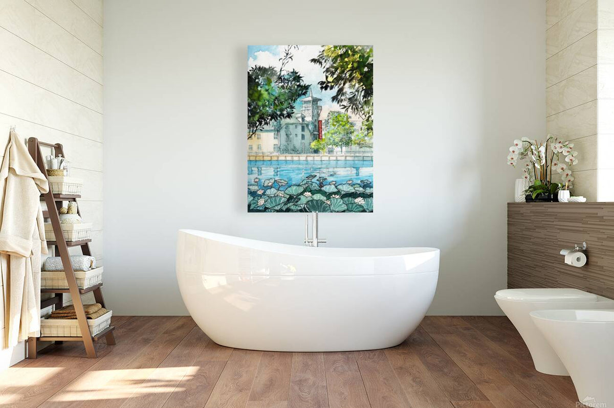 Celebration, Florida – Lakeside Hotel & Water Lilies | Original Watercolor Art Print