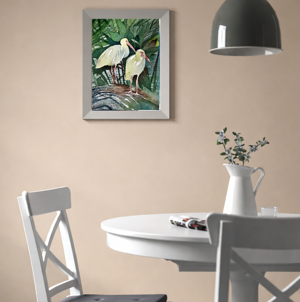 White Ibis Pair – Watercolor Bird Art Print