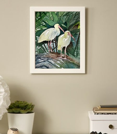 White Ibis Pair – Watercolor Bird Art Print