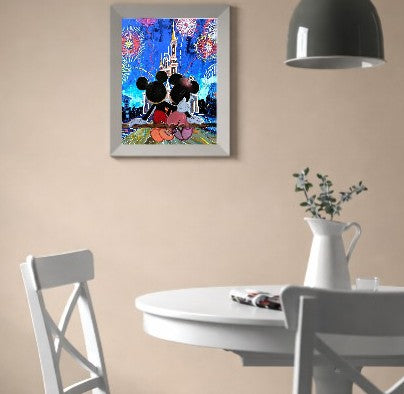 Fireworks at the Castle – Romantic Night Watercolor Art Print