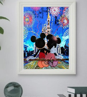 Fireworks at the Castle – Romantic Night Watercolor Art Print