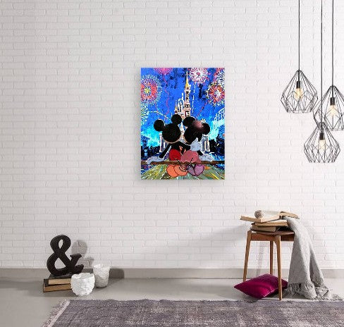 Fireworks at the Castle – Romantic Night Watercolor Art Print