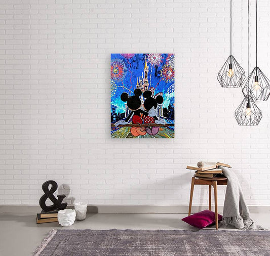 Fireworks at the Castle – Romantic Night Watercolor Art Print