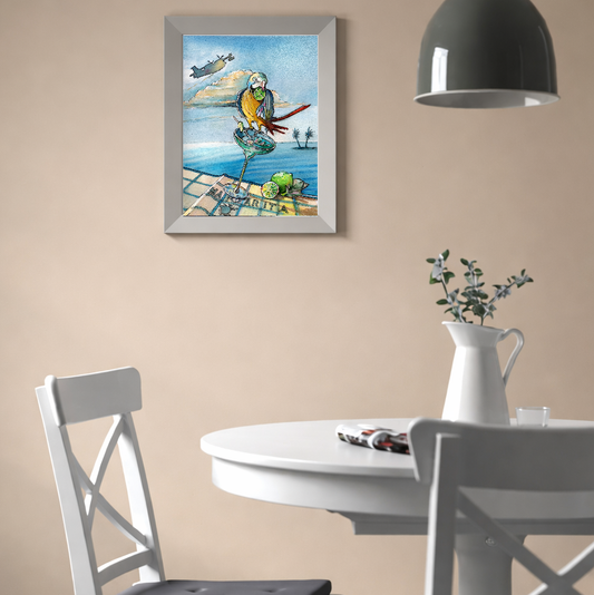 Margarita Time – Tropical Parrot Watercolor Wall Art