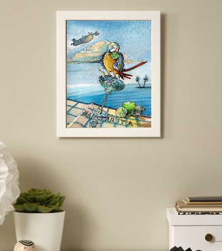 Margarita Time – Tropical Parrot Watercolor Wall Art