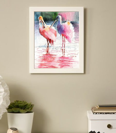 Roseate Spoonbills Duo – Watercolor Art Print