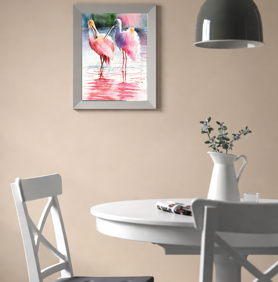 Roseate Spoonbills Duo – Watercolor Art Print
