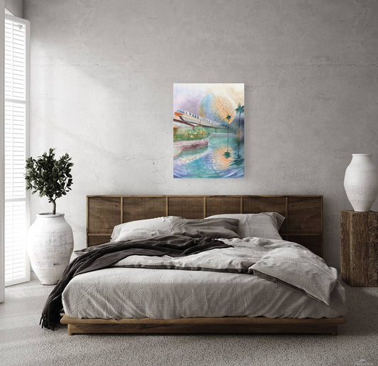 Monorail Reflections – Futuristic Watercolor Art Print